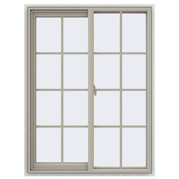 JELD-WEN 35.5 in. x 47.5 in. V-2500 Series Desert Sand Vinyl Left-Handed Sliding Window with Colonial Grids/Grilles