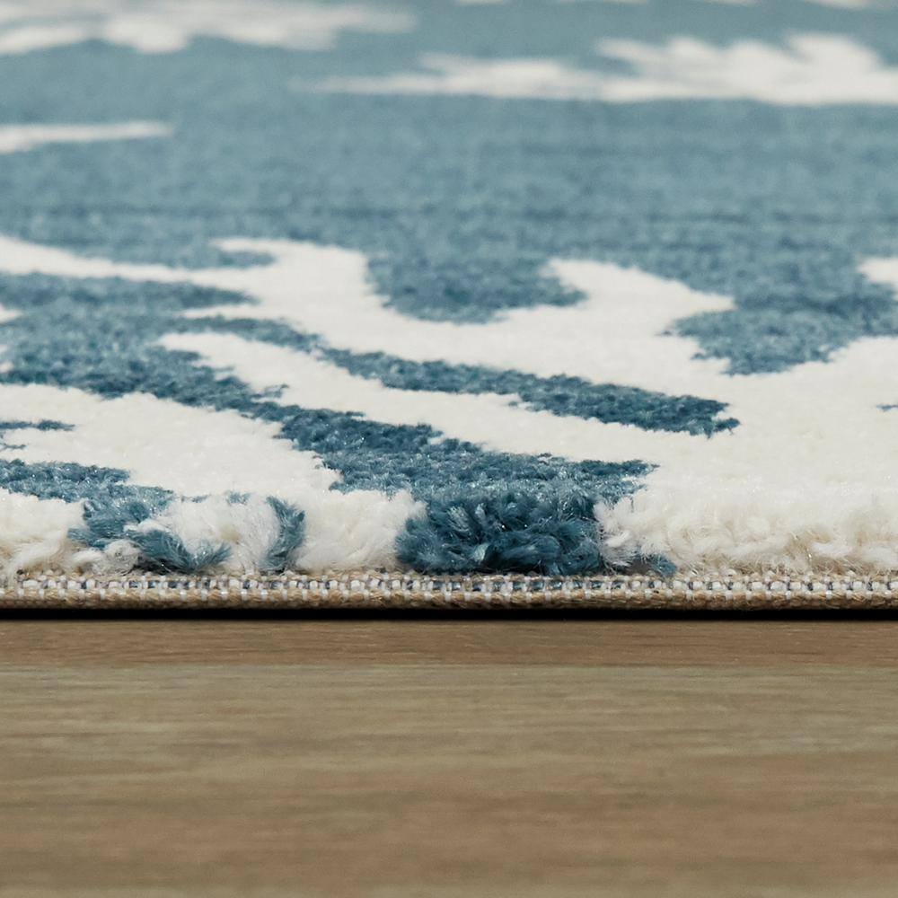 Coastal Blue and White Synthetic Coral Pattern Runner Rug