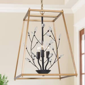 Modern Dining Room Crystal Chandelier 3-Light Geometric Gold Kitchen Pendant Glam Branch Candlestick Foyer Entry Fixture