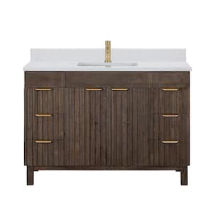 Palos 48 in. W x 22 in. D x 33.9 in. H Single Sink Bath Vanity in Spruce Antique Brown with White GRain Stone Top