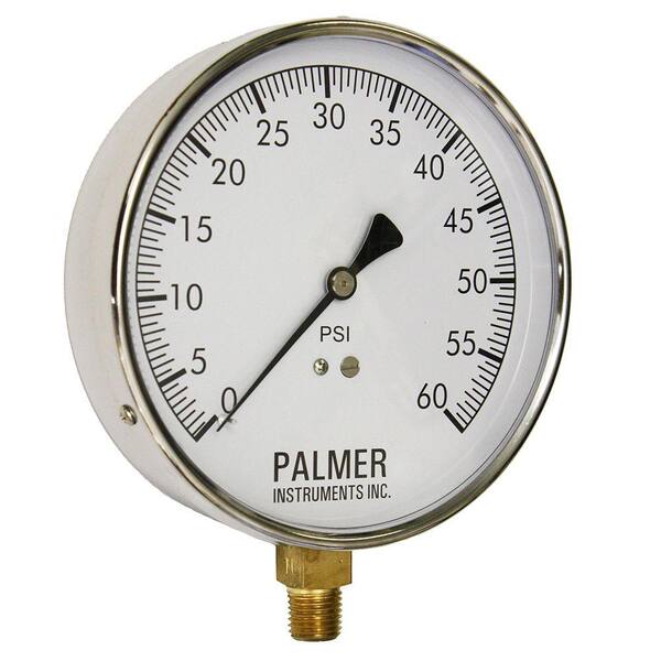 Palmer Instruments 4.5 in. Dial 60 psi Stainless Steel Case Contractor Gauge