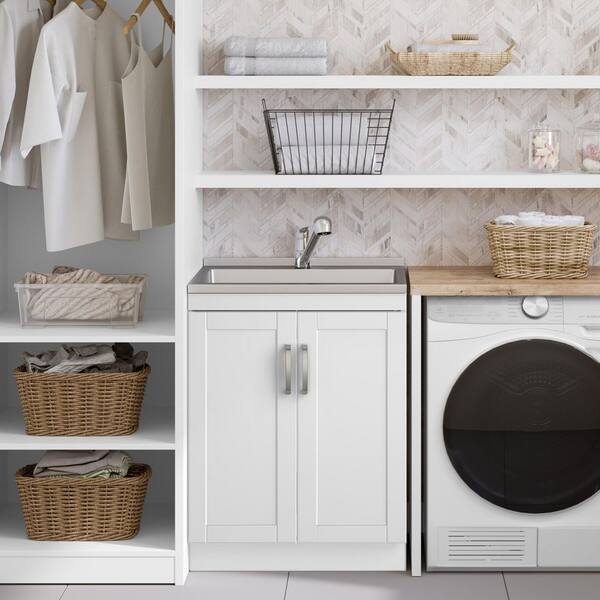 Kyle All-In-One 28 in. Utility Laundry Sink with Cabinet in Pure White Drop-In