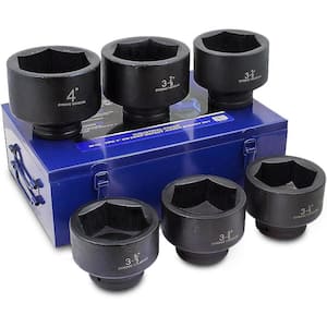 1 in. Drive Jumbo Shallow Impact Cr-Mo Steel SAE Socket Set (3-1/4 in. to 4 in.) with Carrying Case (6-Piece)