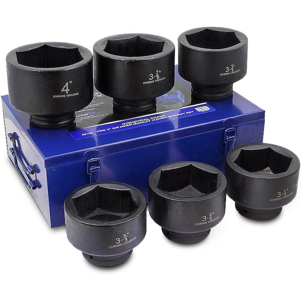 1 in. Drive Jumbo Shallow Impact Cr-Mo Steel SAE Socket Set (3-1/4 in. to 4 in.) with Carrying Case (6-Piece)