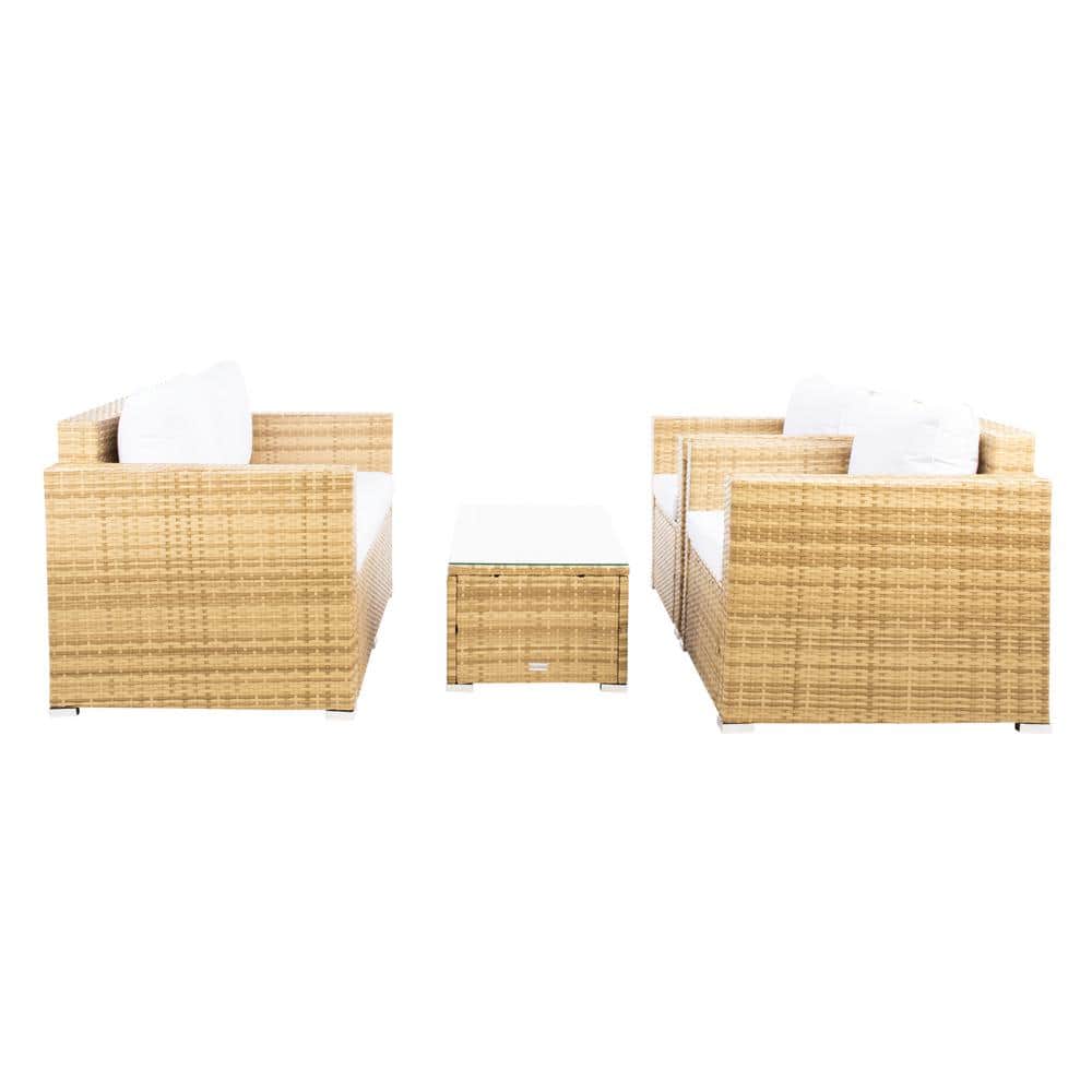 Natural Wicker and White Cushions 4-Piece Patio Set