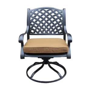 Stylish and Modern Design Black Aluminum Outdoor Rocking Chair with Solar-Protected Fabric in. Antique brown Cushions