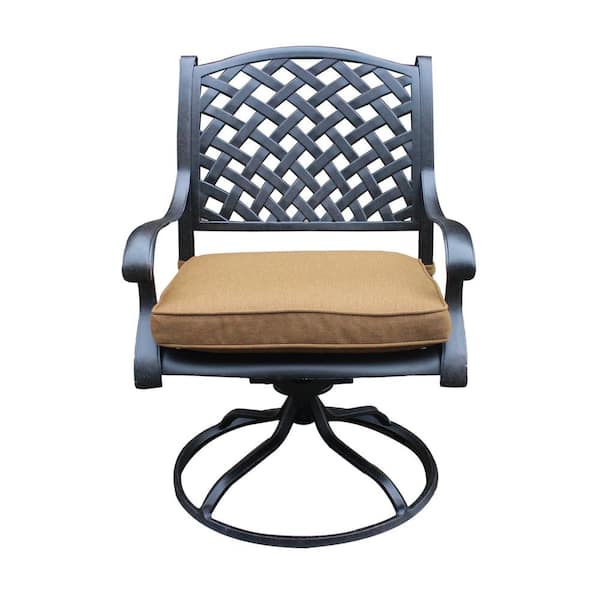 Misopily Stylish and Modern Design Black Aluminum Outdoor Rocking Chair with Solar-Protected Fabric in. Antique brown Cushions