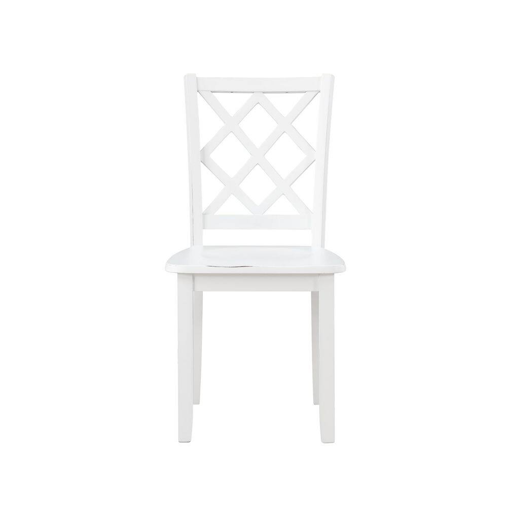 White Round Wood Dining Set with Diamond Trellis Chairs