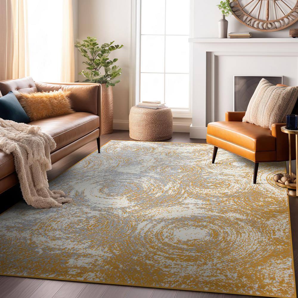 Yellow and Gray 5' x 7' Reversible Synthetic Area Rug