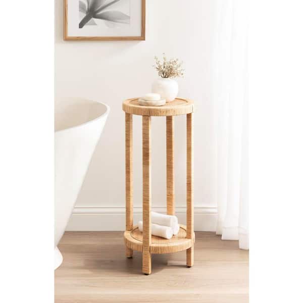 Rafina 12 in. Natural Brown Round Wicker End Table