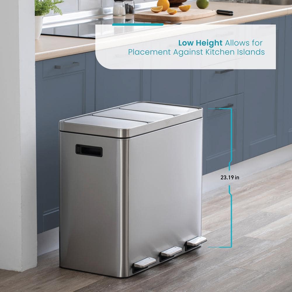 15.9 Gallon Stainless Steel Triple Compartment Pedal Trash Can