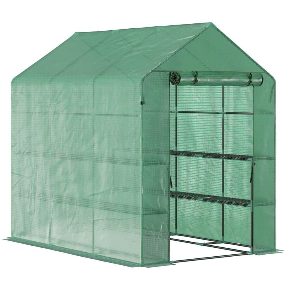 7 ft. x 5 ft. x 6.5 ft. Walk in DIY Greenhouse, PE Cover, 3-Tier Shelves, Steel Frame Hot House, Roll-Up Zipper Door price history on PriceWatchPro