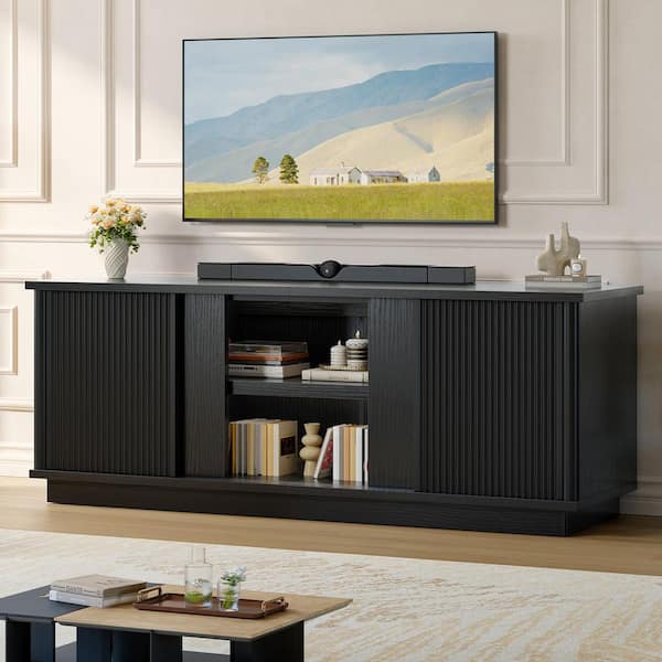 B BALANBO Natural Bamboo Wood Low TV Stand Fits TVs up to 55 in
