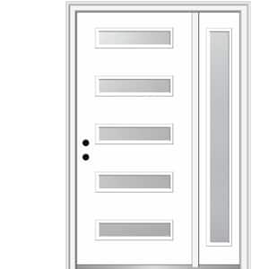 Davina 48 in. x 80 in. Right-Hand Inswing 5-Lite Frosted Glass Primed Fiberglass Prehung Front Door on 4-9/16 in. Frame