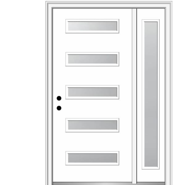 MMI DOOR Davina 48 in. x 80 in. Right-Hand Inswing 5-Lite Frosted Glass Primed Fiberglass Prehung Front Door on 6-9/16 in. Frame