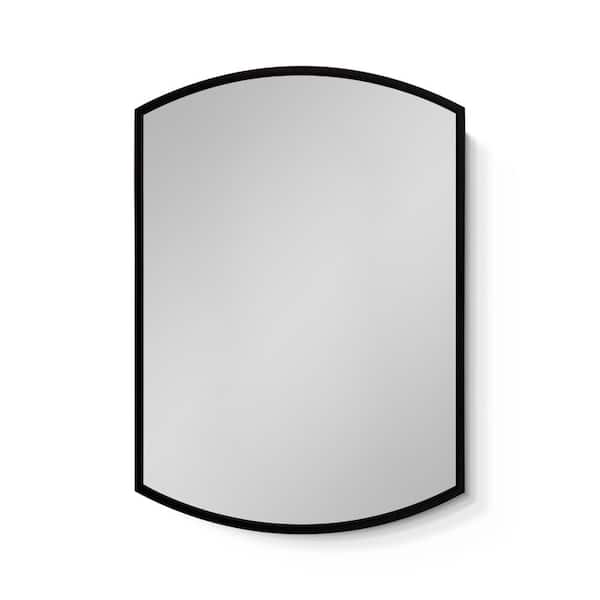 WELLFOR 16-in x 26-in Surface/Recessed Mount Black + Silver Mirrored Arched Soft Close Medicine Cabinet