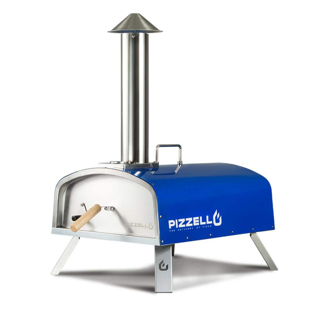Propane and Wood Fired Stainless Steel Outdoor Pizza Oven Pizza Grill with Gas Burner, Wood Tray, 16 in. - Blue