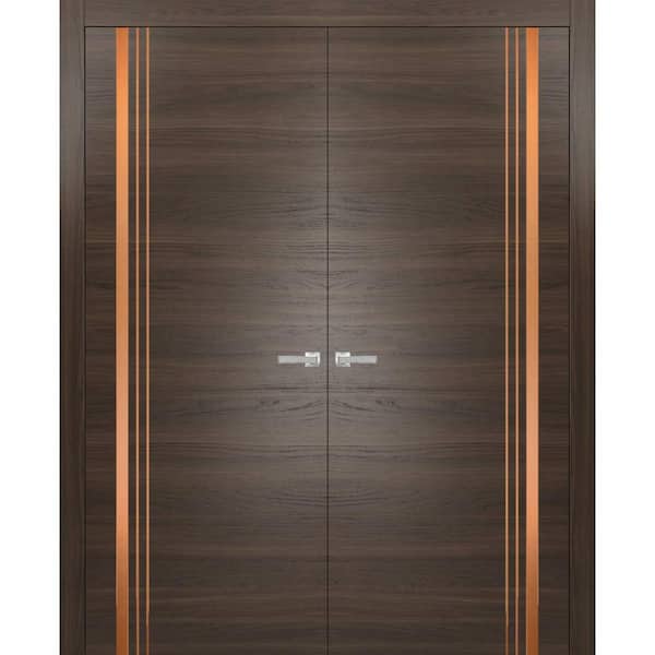 Sartodoors 60 in. x 80 in. 2 Panel Chocolate Ash Finished Solid Wood with Honeycomb Sliding Door with Hardware