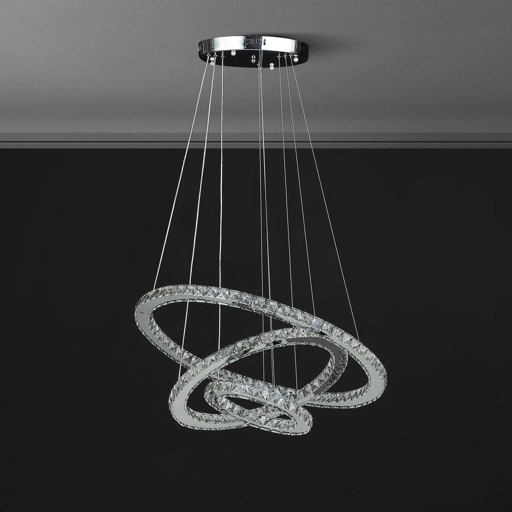 Medium Triple Hoop Crystal LED Chandelier with Remote Control