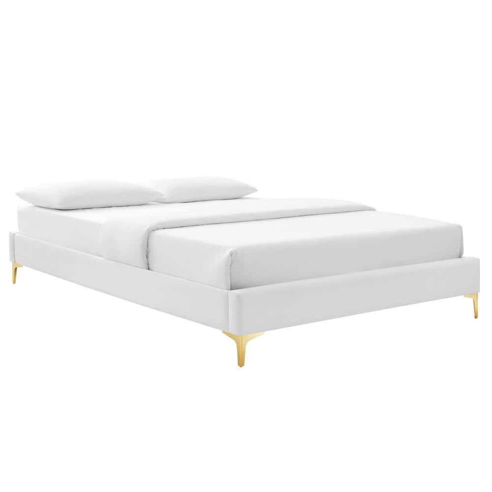 MODWAY Sutton White Velvet Full Performance Platform Bed Frame MOD6306
