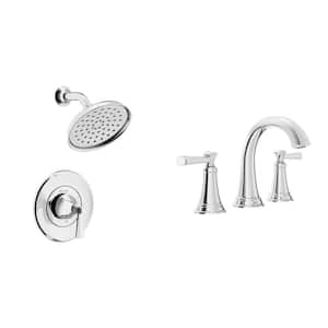 Rumson 8 in. Widespread Bathroom Faucet and Single-Handle 1-Spray Shower Faucet in Polished Chrome (Valve Included)