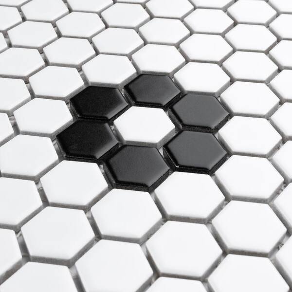 Simple Black and White Flower Hexagon Ceramic Mosaic Matte – Tilezz