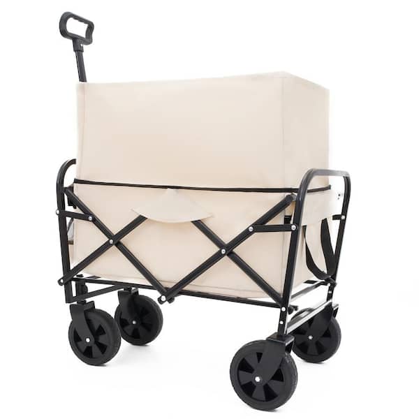 Dual-Layer Design 7.3 cu. ft. Fabric Utility Collapsible Folding Wagon Garden Cart, for Camping, Shopping, Cream