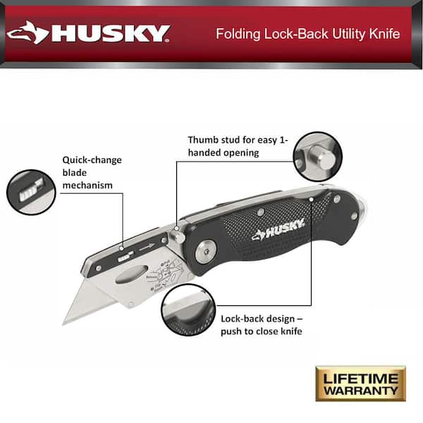 Husky 3 in. Sharpener and Nylon Handle Sporting 3 in. Steel Clip Point  Straight Edge Folding Knife Tactical Knife 90650 - The Home Depot