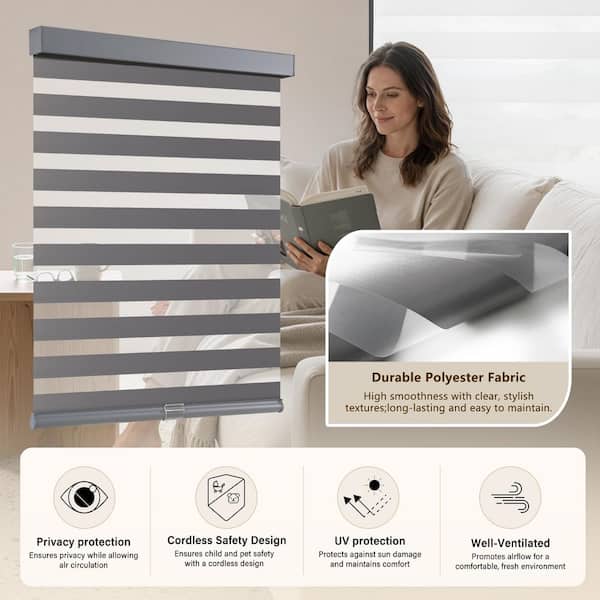 Aosky Zebra Blinds Cordless Shades-Dual Layer Light Filtering, Day
