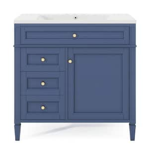 35 in. W x 17.87 in. D x 33 in. H Single Sink Freestanding Bath Vanity in Blue with Grey Resin Top and Storage Cabinet