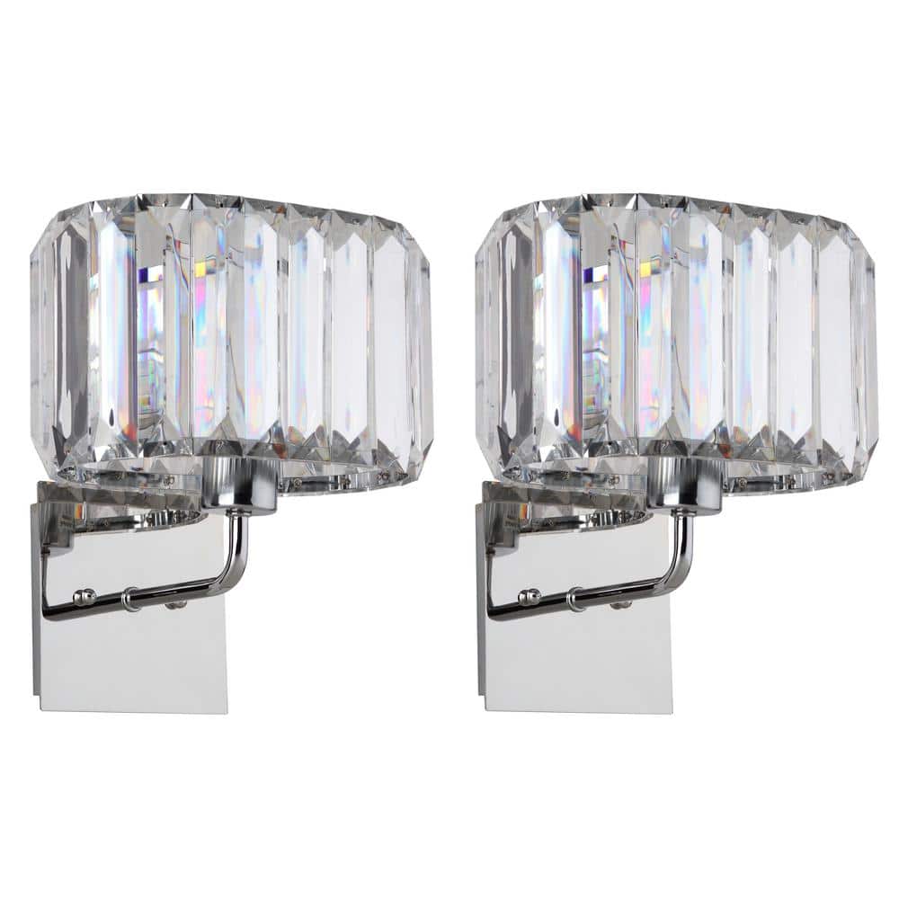 Athena Chrome & Crystal 10" Modern Wall Sconce Set