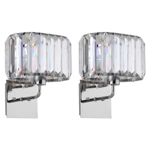 Athena Chrome 4 in. 1-Light Nickel/Clear Acrylic Wall Indoor Sconce (Set of 2)