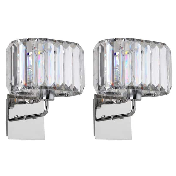 SAFAVIEH Athena Chrome 4 in. 1-Light Nickel/Clear Acrylic Wall Indoor Sconce (Set of 2)