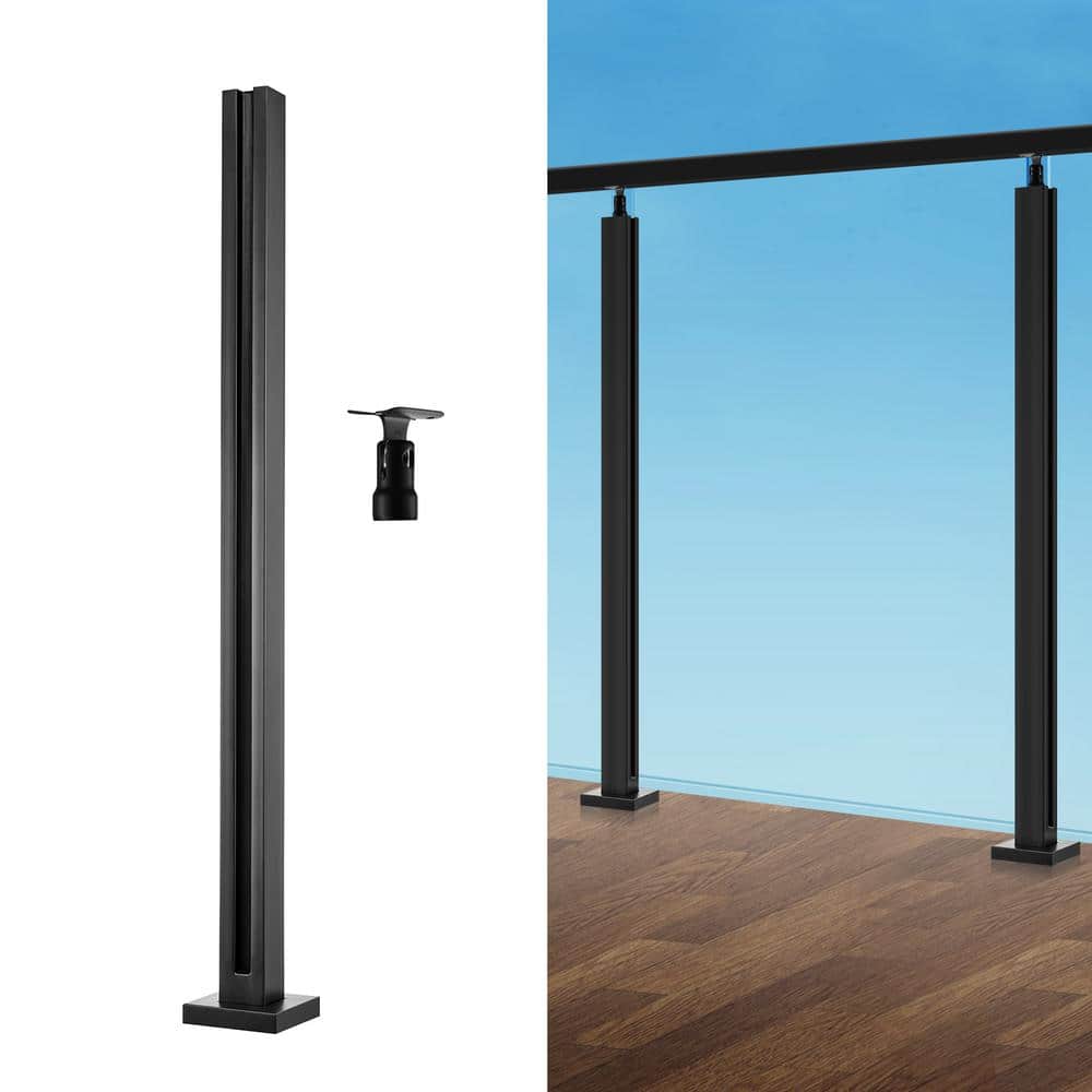 F Bracket Railing VEVOR Glass Clamp 35.83 in. H x 4.13 in. W Black Glass Railing Bracket ...