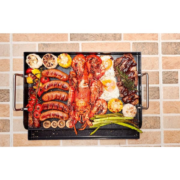 25 in. x 16 in. Nonstick Black Cast Iron Griddle for Gas Grill, Coating FlatTop Insert Cooking Pan with Grip Handles