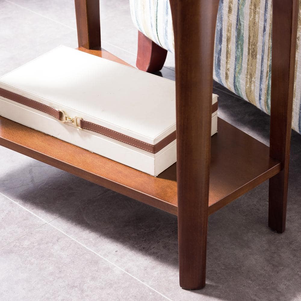 Chestnut Triangular Wood and Glass Accent Table