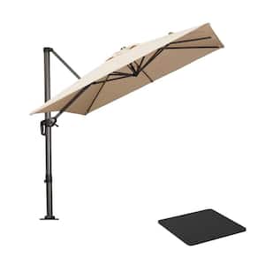 8 ft. Square Aluminum Outdoor Patio Cantilever Umbrella Offset 360-Degree Rotation Umbrella with Base Plate, Beige