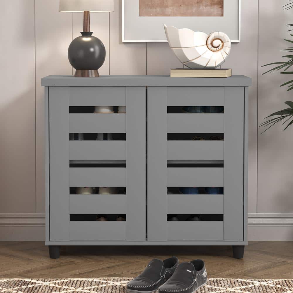 Galano 27.3 in. H x 30.7 in. W Cool Grey Wood Shoe Cabinet with Ultrafast Assembly