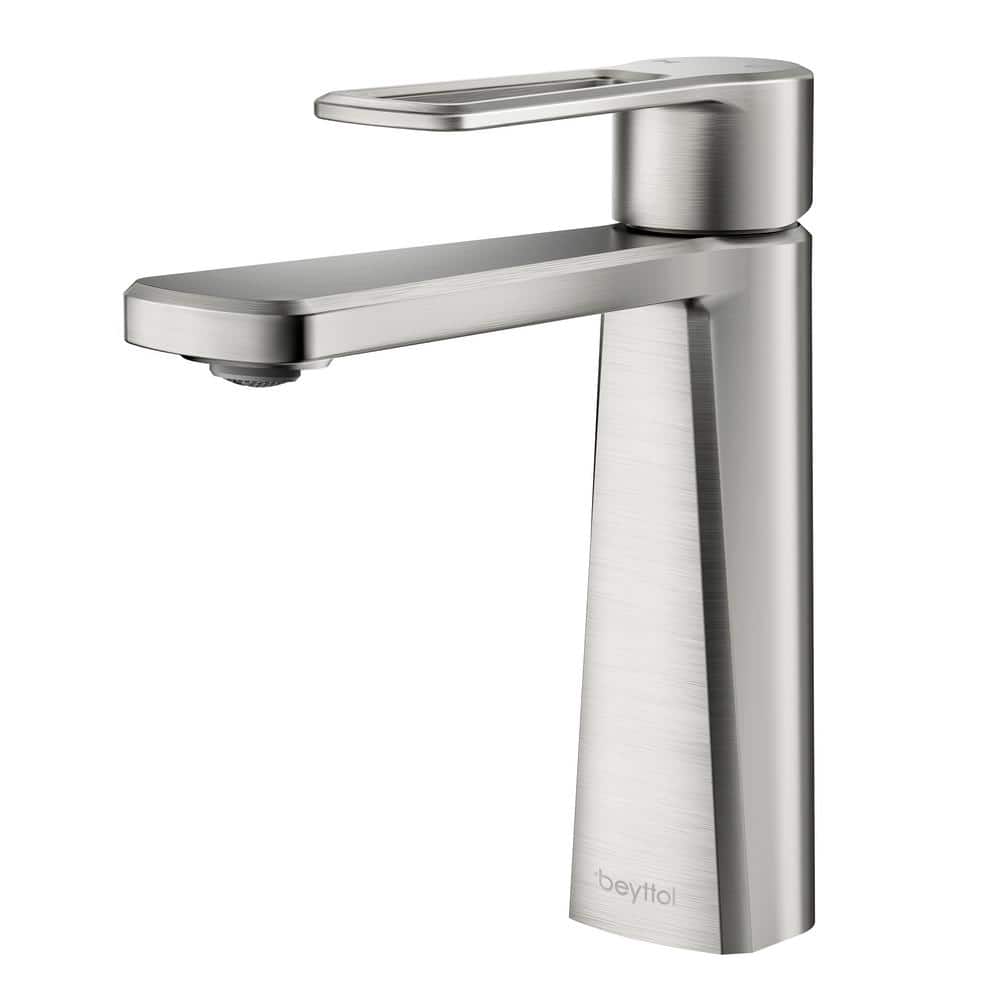 Single-Handle Single Hole Mid Arc Bathroom Faucet with Supply Lines in Spot