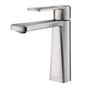 Single-Handle Single Hole Mid Arc Bathroom Faucet with Supply Lines in Spot Defense Brushed Nickel