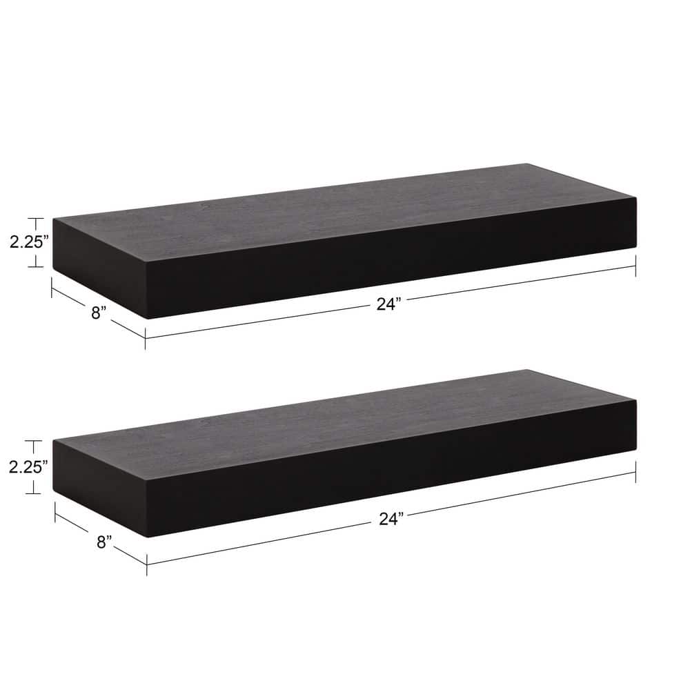 Havlock Black Solid Wood Floating Wall Shelves, Set of 2