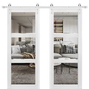 Lucia 2555 48 in. x 80 in. Full Lite Clear Glass Matte White Finished Solid Wood Sliding Barn Door with Hardware Kit