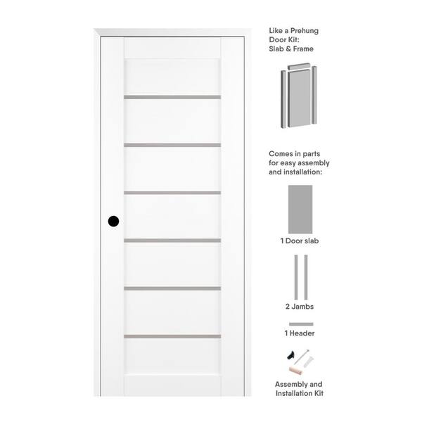 Belldinni 24 in. x 96 in. Alba Right-Hand Solid Core 7-Lite Frosted Glass Bianco Noble Wood Composite Single Prehung Interior Door