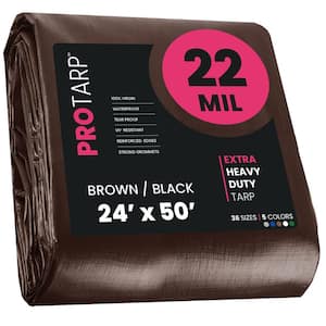 24 ft. x 50 ft. Brown/Black 22 Mil Heavy Duty Polyethylene Tarp, Waterproof, UV Resistant, Rip and Tear Proof