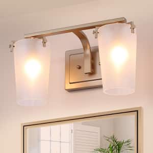2-Light Modern Matte Gold Wall Sconce with Frosted Glass Shades