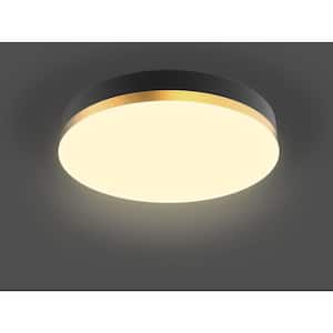 13 in. Light Black and Gold Adjustable CCT Integrated LED Flush Mount with Nightlight