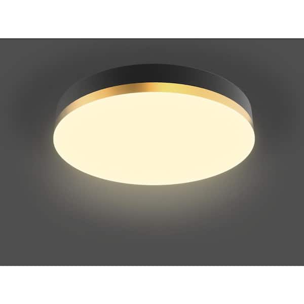 Orein 13 in. Light Gold and Matte Black Adjustable CCT Integrated LED Ceiling Flush Mount Fixture with Night Light