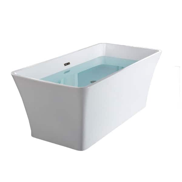 WOODBRIDGE 59 in. Acrylic Flatbottom Freestanding Whirlpool Air Bathtub with Faucet, Drain and Overflow Included in White