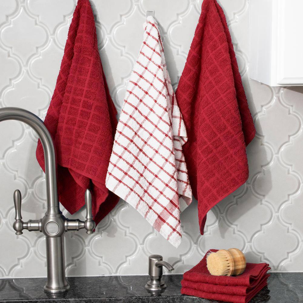 Paprika and Graphite Cotton Terry Kitchen Towel and Dish Cloth Set, 12 Pack