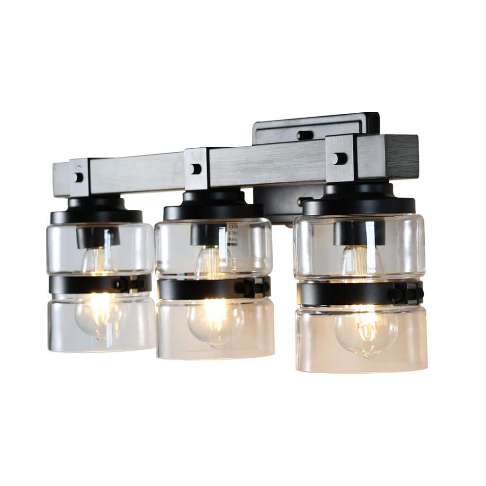 Logmey 23 in. 3-Light Matte Black Bathroom Vanity Light with